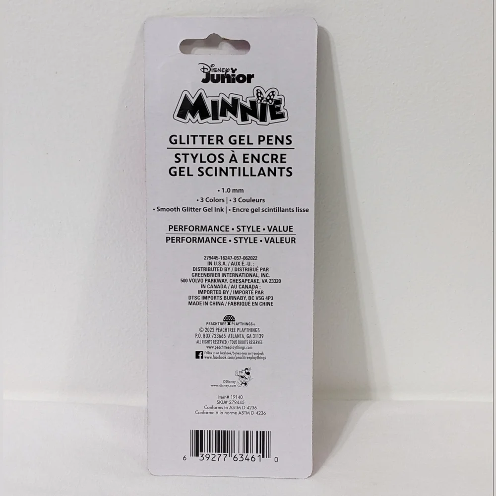 NEW DISNEY MINNIE MOUSE SMOOTH GLITTER GEL INK PENS, 3 COLORS, 1.0 mm